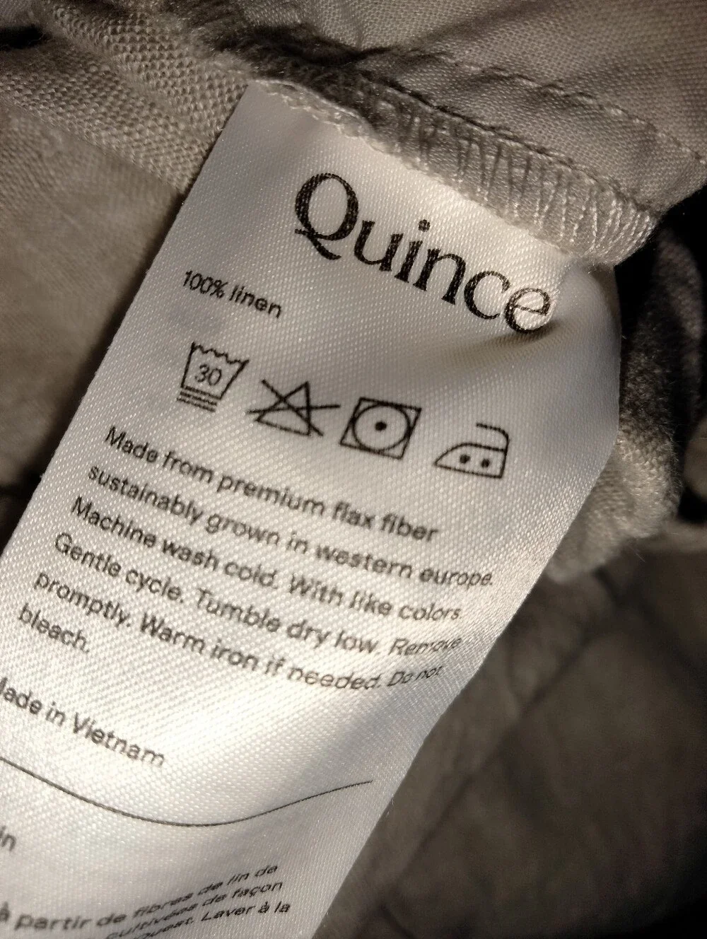 Quince (Size L) Oatmeal 100% Linen Slip Pocket Elastic Pull-on Waist Crop Pants